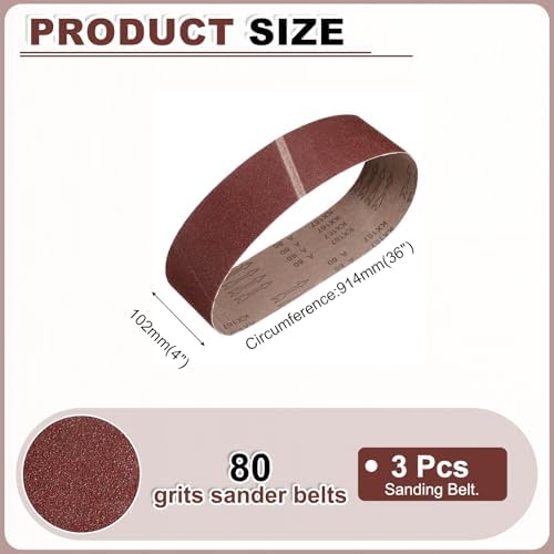 HARFINGTON 4 x 36 Inch Sanding Belts, 3 Pcs 80 Grits Aluminum Oxide