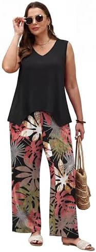 WIHOLL Two Piece Sets for Women Dressy Lounge Sets Summer Outfits Cruise Travel Beach Vacation Casual Wide Leg Pants Set
