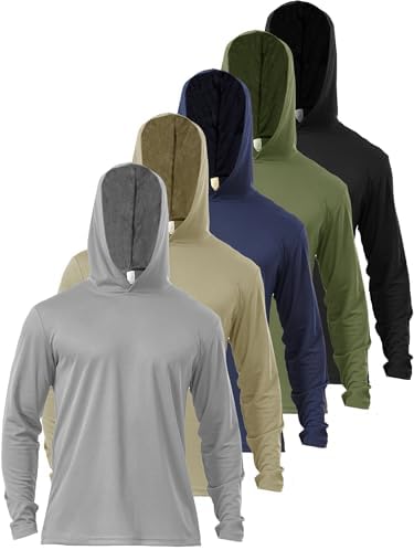 Men’s 5 Pack Sun Protection Long Sleeve Hoodie Rash Guard SPF Lightweight Quick Dry UV Shirts Outdoor Fishing Active Wear