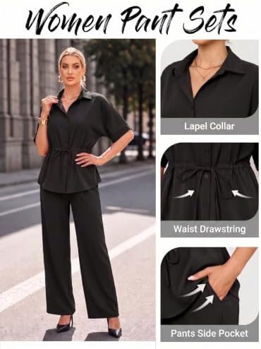 Two Piece Sets for Women Dressy Shirt Top Flared Pants Business Pantsuits