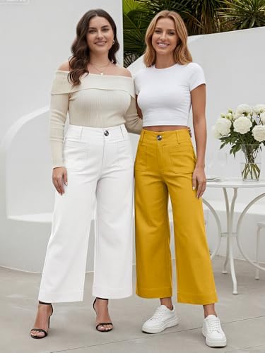 MOHHOM Women’s High Waisted Wide Leg Cropped Pants Stretchy Business Casual Work Pants with Pockets
