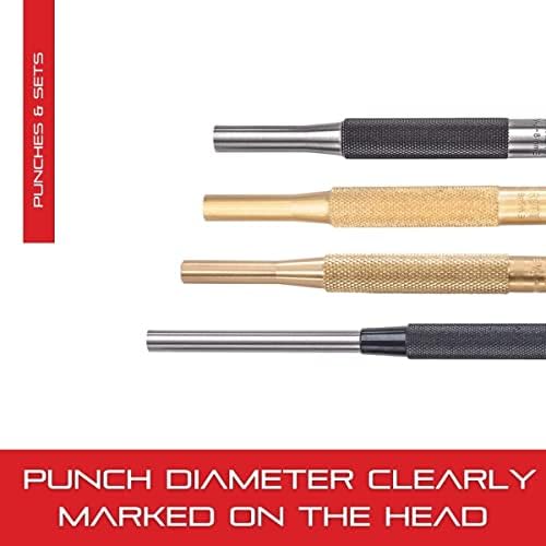 Starrett Drive Pin Punch Set, 1/16"-5/16" Dia, 4" Length, Set of 8