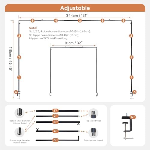 XLHOMO Over The Table Rod Stand with Clamps, Adjustable 32''-79'' Tall 32"-131" Length, Black Table Arch Stand Metal Balloon Frame Hanging Rod for Weddings Birthdays Party Garden Arbors Decoration