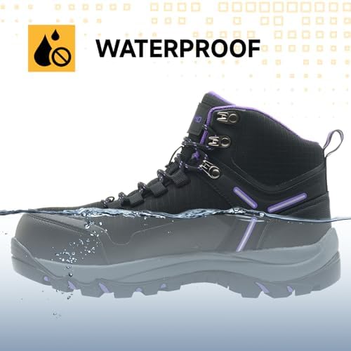 Kezhiho Waterproof Steel Toe Boots for Women Wide Width Non Slip Work Boots Lightweight Slip Resistant Safety Shoes Indestructible Construction Composite Toe Sneakers