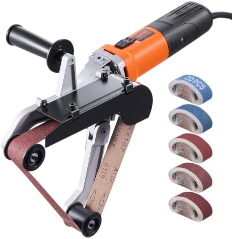 VEVOR Pipe Tube Polisher Sander, 1000W Pipe Belt Sander with 6 Variable Speeds 1100-3200rpm, Professional Belt Sander Grinding Machine with 100PCS Sanding Belts for Burnishing Finishing Rust Removal