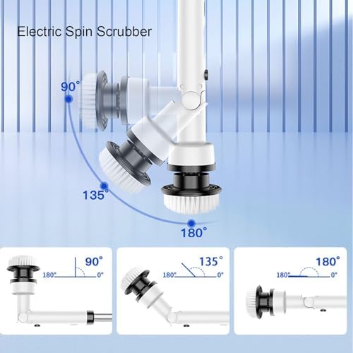 Electric Spin Scrubber, Bathroom Cleaner Brush, Cordless Shower Scrubber with Replaceable Brush Heads, Detachable Handle Power Cleaning Brush for Bathroom Floor Tile
