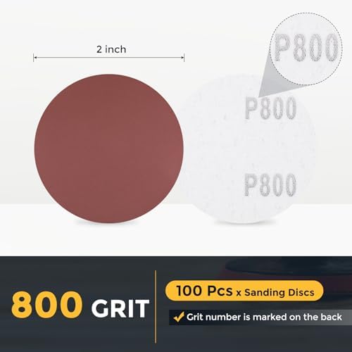 HARFINGTON 100 Pcs 2 Inch Sanding Discs 800 Grit Red Aluminum Oxide