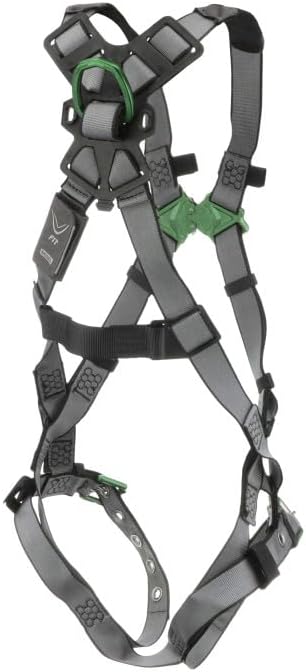 MSA V-FIT Standard Safety Harness - Polyester & Nano-Technology Treated Web Full Body Harness Back, Shoulder Padding, Gray