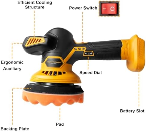 6" Cordless Rotary Car Buffer Polisher for Dewalt 20V MAX Batteries