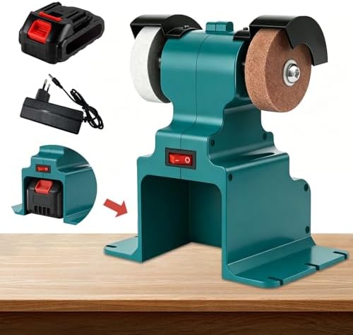 GLXX Mini Bench Grinder with 2 Wheels 250W Electric Multi Functional Bench Grinder 0-6000 RPM Heavy Duty Pure Copper Motor for Workshop Home Garage Metalworking Polishing Rust Removal (Blue)
