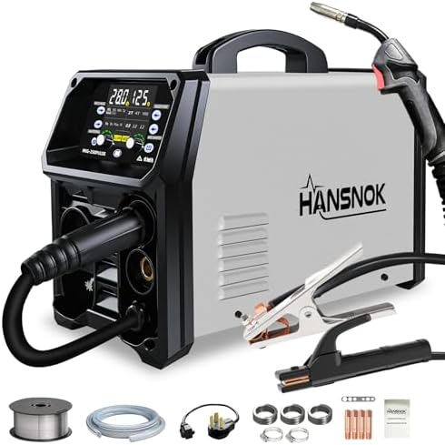 Aluminum MIG Welder with Pulse 250A 5 in 1 110V/220V Dual Voltage with 2T/4T Synergic Multifunctional Welding Machine Pulsed MIG/Gas MIG/Flux Core//Stick/Lift TIG Large LED Display Wire Feed Welder