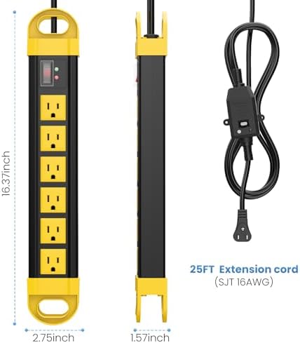 HHSOET GFCI Outdoor Power Strip Weatherproof IPX6 Waterproof, Yellow 25FT