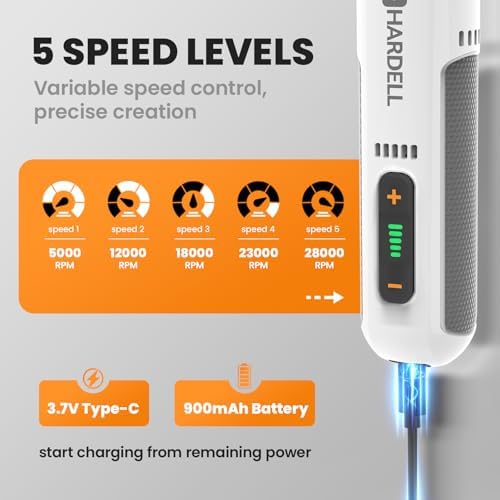 HARDELL 8V Cordless Rotary Tool Kit, 5‑Speed, 42 Accessories, 28000RPM