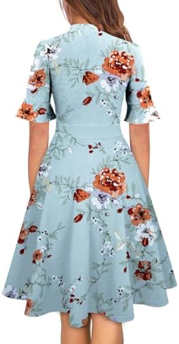 Women Summer Floral Ruffle Sleeve Wear to Work Church Wedding Guest Party Dresses