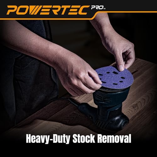 POWERTEC PRO 50PK, 5 Inch Sanding Discs Hook and Loop, 40 Grit, Zirconia Orbital Sander Sandpaper for 5 & 8 Hole Random Orbital Sanders - Automotive, Paint, Metal, Woodworking (45304Z-50)