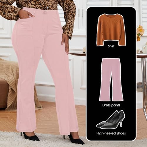 DGD Wrinkle-Free Stretch Dress Pants Plus Size for Women Pull-on Pant Ease into Comfort Office Pant