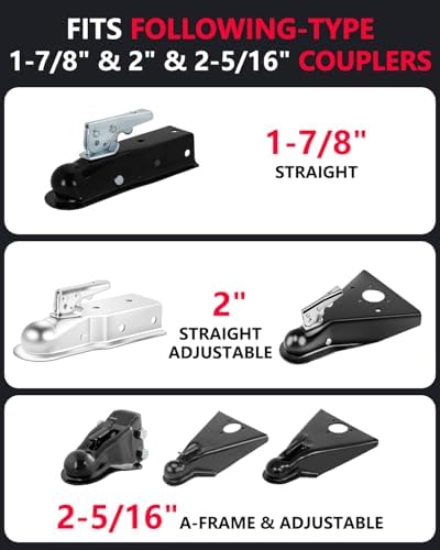 Heavy Duty Anti Theft Trailer Lock, Universal Fit 1-7/8", 2" and 2-5/16" Couplers, Reinforced Solid Steel Tow Lock for Trailer Tongue, Hitch Lock for RV, Cargo, Boat, Camper, Utility (Red)