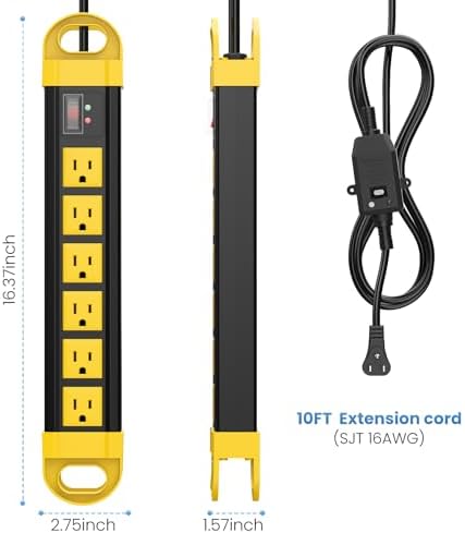 HHSOET GFCI Outdoor Power Strip Weatherproof IPX6 Waterproof, Yellow 10FT
