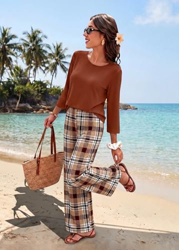 WIHOLL Two Piece Sets for Women Lounge 3/4 Length Sleeve Womens Tops Graphic Pants with Pockets Summer Outfits 2026