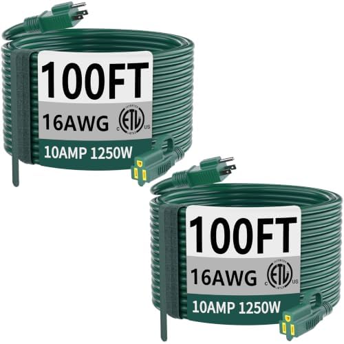 HUANCHAIN Indoor Outdoor Green Extension Cord 100 ft 2pcs Waterproof