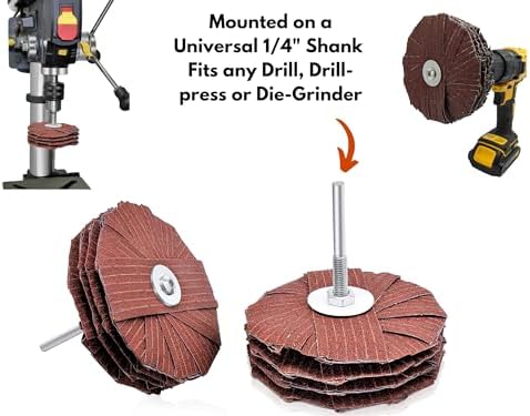 LINE10 Tools 4-inch Sanding Mop Kit, Moulding Flap Wheel Sander for Drill, 80 Grit Mop Sanders Brush, 1/4" Shank, Abrasive Flapper Sander for Woodworking, Contours, Finishing, Pack of 5