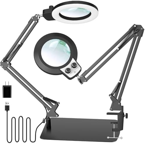 KIRKAS 12X Magnifying Glass with Light and Stand, Overhead Knob 2 in 1