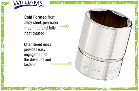 Williams JHWB-624 3/8-Inch Drive Shallow SAE 6 Point Socket, 3/4-Inch, High-Polished Chrome Finish