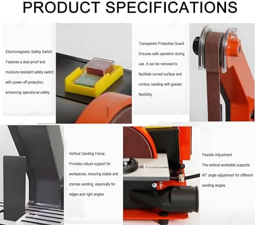 Belt Sander Knife Sharpener for Curved and Angled Sanding,Belt and Disc Sanding Workstation,0°-45° Sanding Angle Adjustable,Bench Polisher for Metal,Plastic,and Wood Sanding