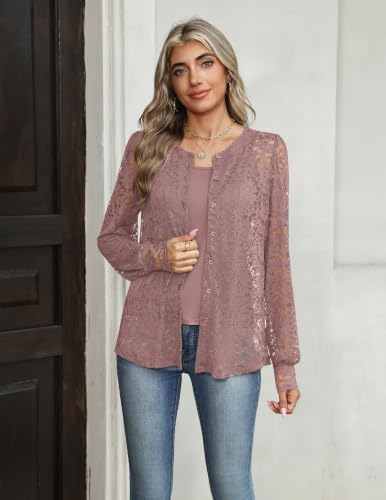 Zeagoo Long Sleeve Shirts for Women Lace Top Button Up Blouse Dressy Casual