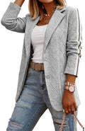 CHICME Women's Argyle Cable Jacquard Tape Sleeve Button Work Travel Blazer