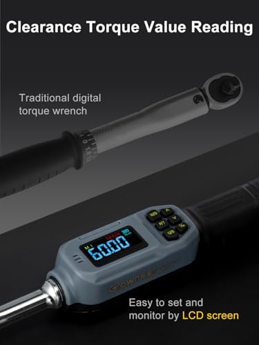 GROWNEER Digital Torque Wrench, 2.2-44.2 Ft-lbs/3-60 Nm, 3/8'' Drive Rachet Torque Wrench with Buzzer & Colorful LED Indicator, Electronic Torque Wrench Set for Bike Motorcycle Auto Repair