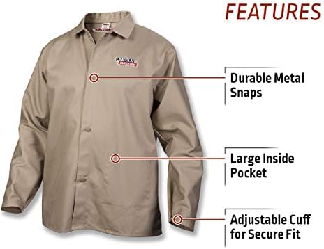 Lincoln Electric Premium Flame Resistant (FR) Cotton Welding Jacket | Comfortable | Khaki / Tan | Medium | K3317-M