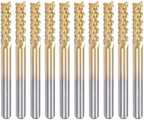 uxcell 10Pcs 3.175mm Titanium Coat Carbide End Mill Engraving Milling Cutter CNC Router Bits for PCB Machine, 1/8" Shank