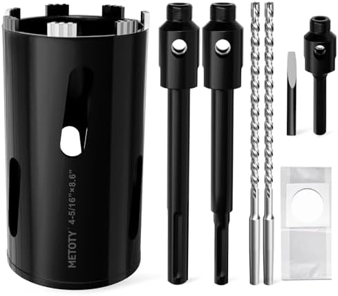 Diamond Core Drill Bit 4-5/16"(110mm) with Pilot Bit & Adapters (SDS Plus & Hex) – Upgraded Welded Segments, 8.6" Depth – for Concrete, Solid Brick, Hollow Brick, Masonry & More