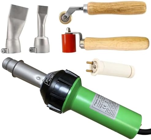 Hot Air Plastic Welder Welding Gun Plastic Repair Welder Kit, 2 Flat Welding Nozzles, 40mm Silicone Seam Roller and Brass Seam Roller