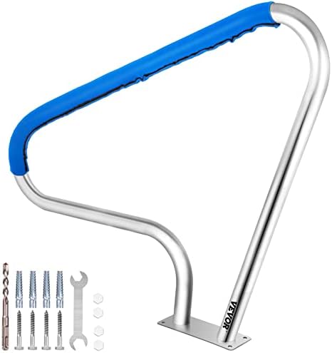 VEVOR Pool Rail 48x36 Pool Railing Brushed Stainless Steel 250LBS Load Capacity Silver Rustproof Pool Handrail Humanized Swimming Pool Handrail with Blue Grip Cover & M8 Drill Bit & Self-Taping Screws
