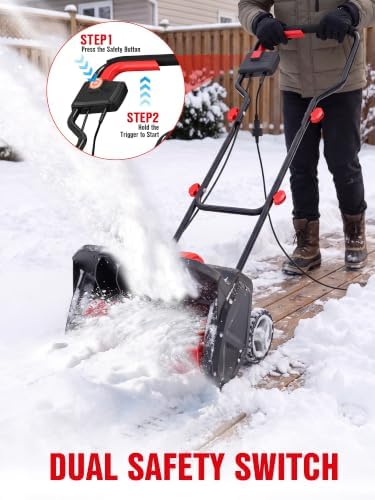 EWORK 12 Amp Electric Snow Blower, Corded Snow Thrower for Driveway