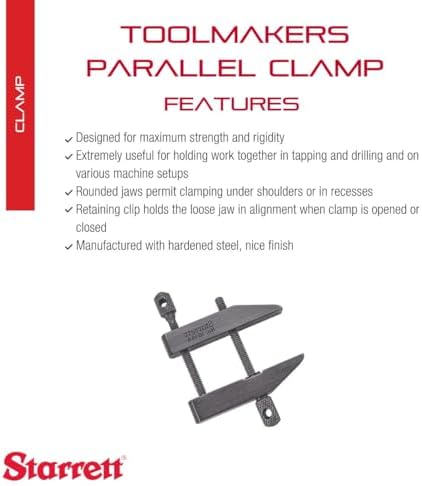 Starrett Toolmakers Parallel Clamp, 3/4" Capacity, 21/32" Throat Depth