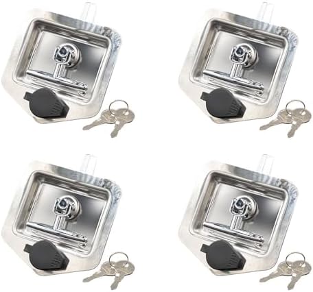 (4 Pack) Stainless Steel Tool Box Lock with Two Keys Each - Truck Trailer RV Door Latch with Gasket T-Handle - Highly Polished Stainless Steel