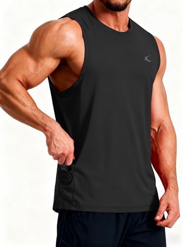 KPSUN Men's Quick Dry Workout Tank Top Summer Beach Shirt | UPF 50+ Sleeveless Gym Muscle Shirt with Hidden Pocket for Keys. Ideal for Gym Training, Outdoor Running, And Beach Workouts