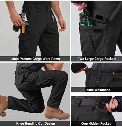 CNBQDD Mens Work Pants Cargo Tactical Construction for Men Ripstop Waterproof Lightweight Outdoor Hiking with Pockets