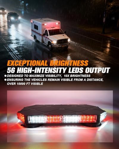 LUMENIX 56 LED Red White Rooftop Beacon Strobe Light Bar for Trucks