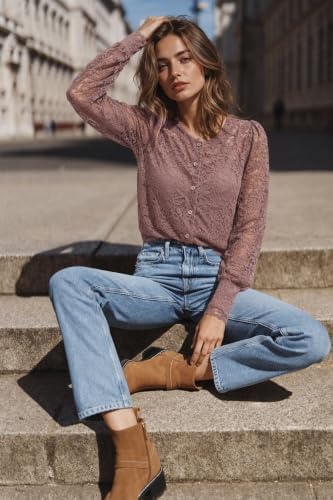 Zeagoo Long Sleeve Shirts for Women Lace Top Button Up Blouse Dressy Casual