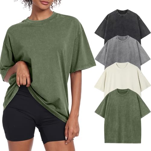 Womens Vintage Oversized T Shirts Acid Washed Baggy Cotton Tee Workout Gym Shirts Boyfriend Short Sleeve Tops
