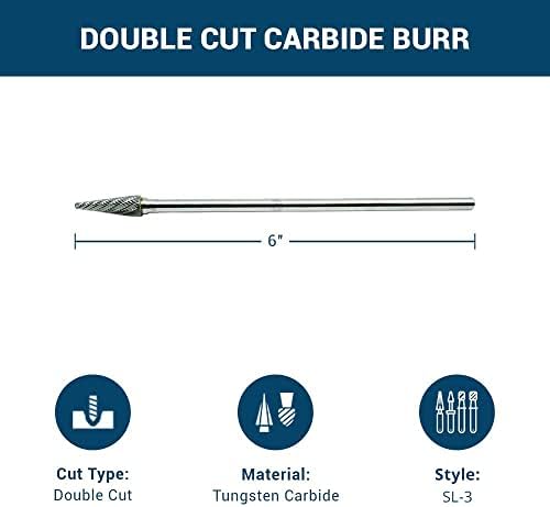 Benchmark Abrasives 6” Taper Shape Radius Double Cut Tungsten Carbide Die Grinder Bits Metal Deburring Tool Rotary Burr, 1/4 Inch Shaft, Engraving Tool for Woodworking Shaping Carving (SL-3)