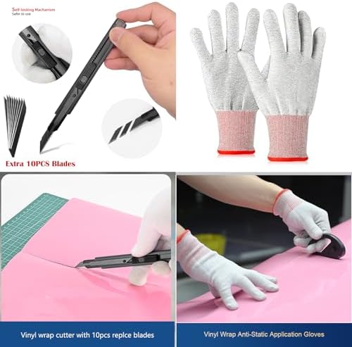EHDIS Window Tint Kit Vinyl Wrap Tool with Heat Gun,Vinyl Scraper,Shank Gasket Squeegee,Working Gloves,Curves Slot Tint Tool for Car Wrapping,Window Film,Graphics,Decal Installation