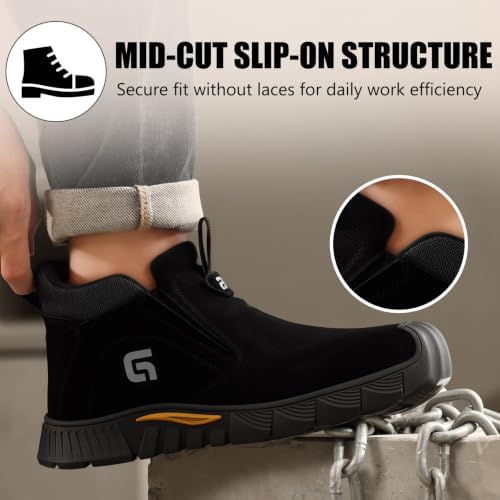 GLANOUDUN Steel Toe Shoes for Men Welding Work - Slip-On, Mid-Top Coverage