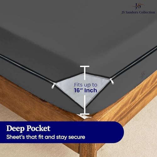 JS Sanders Zippered Mattress Protector Full Size – Soft 100% Egyptian Cotton, 600 Thread Count Deep Pocket Fitted Sheet Encasement Cover for Bed Breathable, 12-16 Inch Fit, Dark Grey 54x75