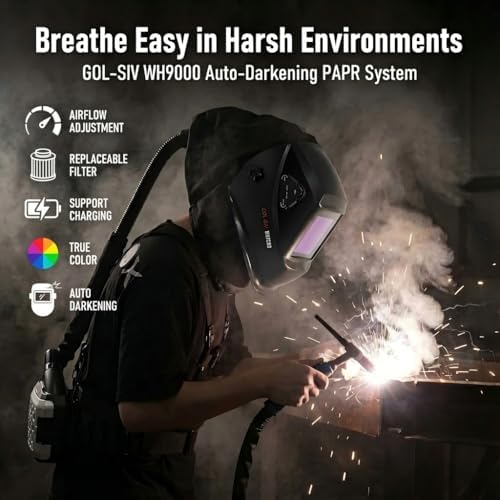 Auto-Darkening Welding Helmet (with Filter) - Optical Grade 1/1/1/1 External Adjustment - Powered Air Purifying Respirator - High-Precision Filtration Technology Ensures Welding Safety