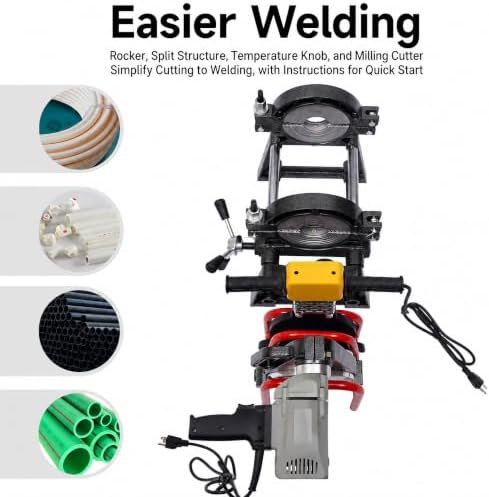 HDPE Pipe Fusion Machine, 2 Clamps Manual Butt Welding Machine, 63–200mm Pipe Butt Welder, for PE, PB, PVDF, HDPE, PVC and PP Pipes, 110V